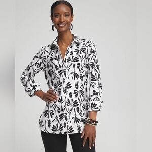 Chico's Monochrome Botanical Button Down Shirt